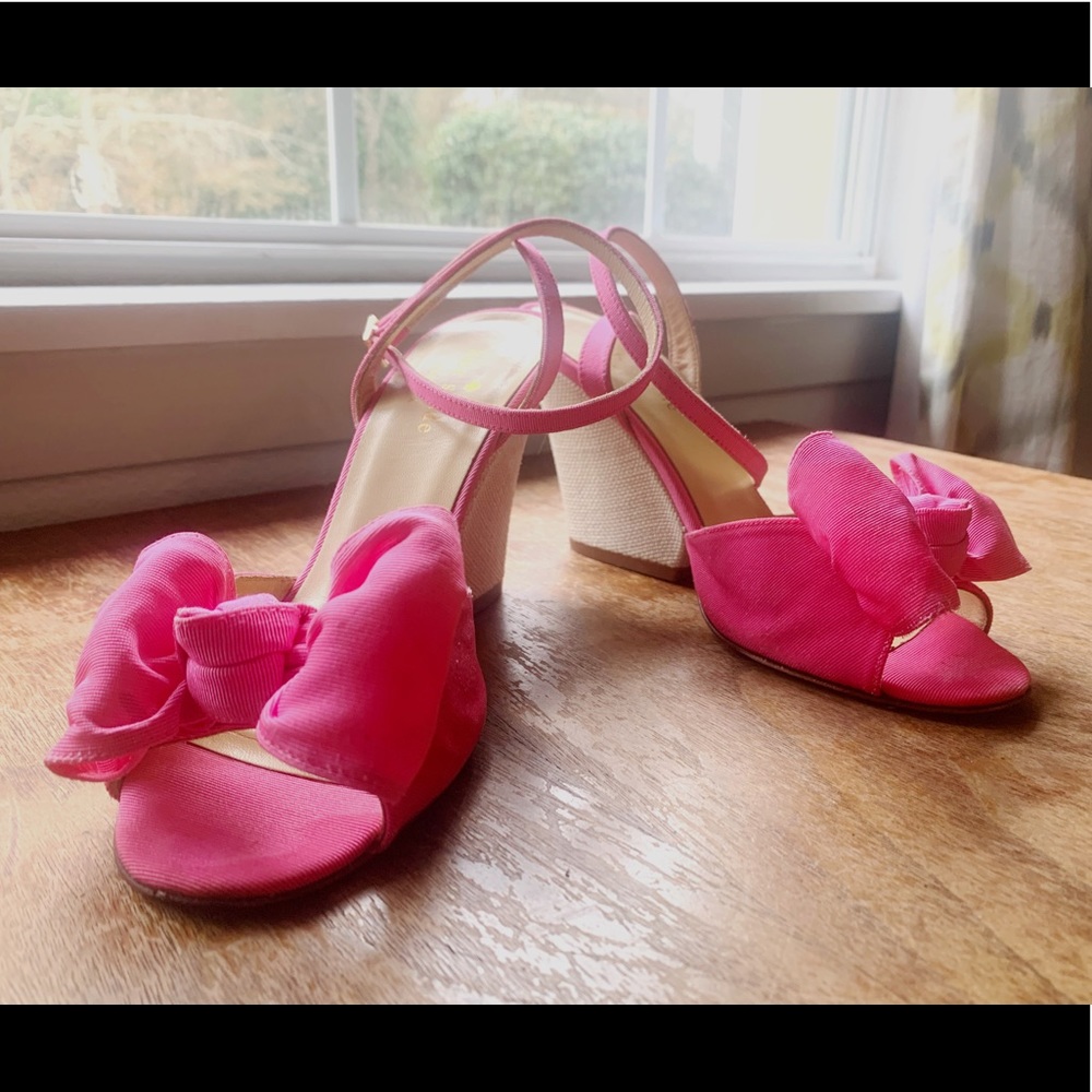 Kate Spade pink bow ankle strap wedges